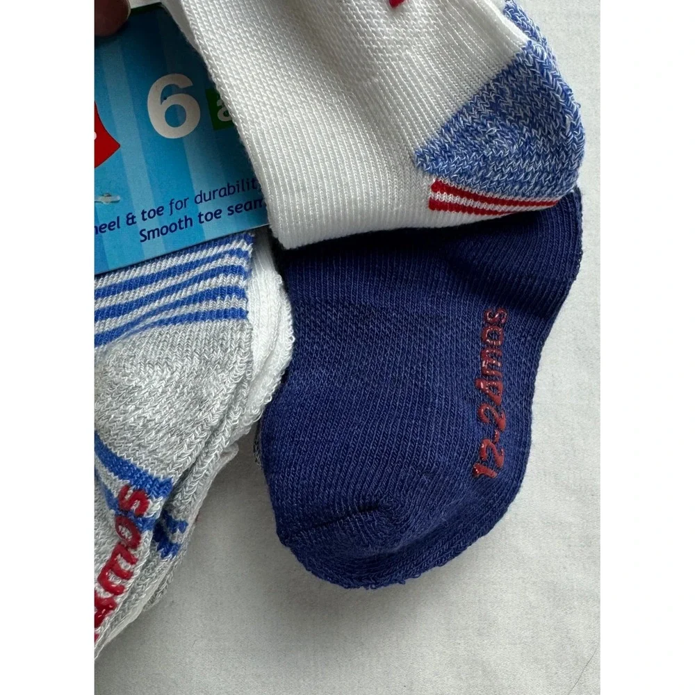 Hanes Infant Boys Ankle Socks 6 Pair Pack 12-24 Months Non-Skid TB27W6 Blue Grey